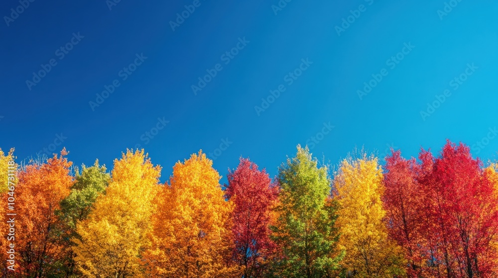 Clear blue skies contrasting with the vivid colors of autumn foliage. Clear blue skies contrasting with the vivid colors of autumn foliage.