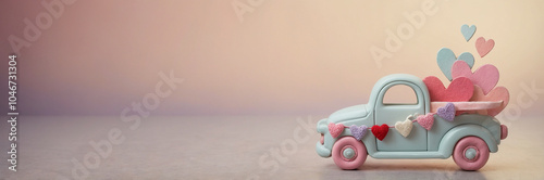 Romantic Love Concept- Heartfelt Journey in a Pastel Vintage Car