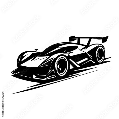 High Speed Futuristic Racing Car Vector Silhouette with Sleek Aerodynamic Design Perfect for Automotive Logos and Digital Illustrations.