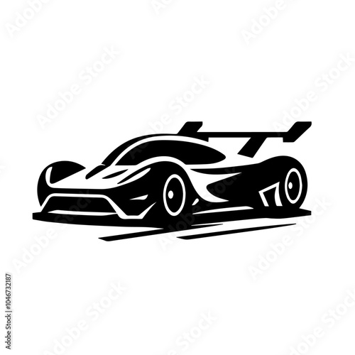 High Speed Futuristic Racing Car Vector Silhouette with Sleek Aerodynamic Design Perfect for Automotive Logos and Digital Illustrations.