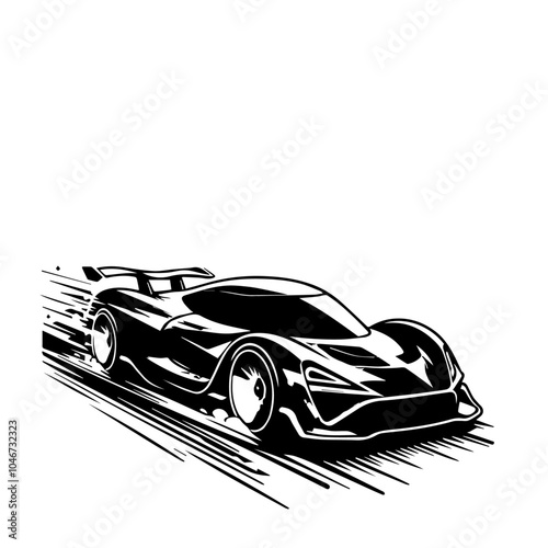 High Speed Futuristic Racing Car Vector Silhouette with Sleek Aerodynamic Design Perfect for Automotive Logos and Digital Illustrations.