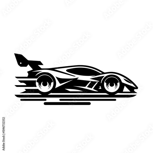 High Speed Futuristic Racing Car Vector Silhouette with Sleek Aerodynamic Design Perfect for Automotive Logos and Digital Illustrations.