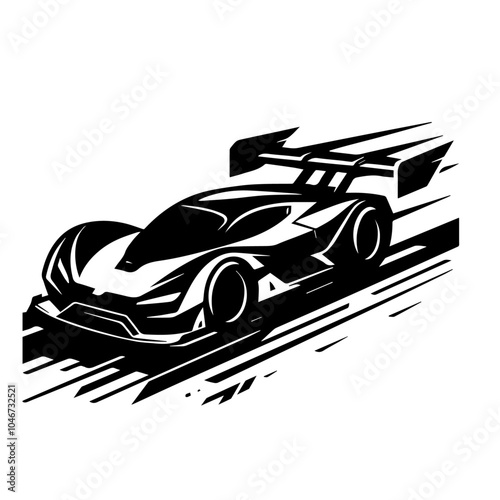 High Speed Futuristic Racing Car Vector Silhouette with Sleek Aerodynamic Design Perfect for Automotive Logos and Digital Illustrations.