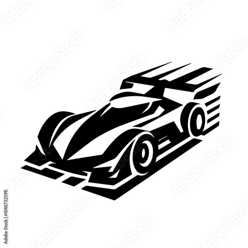 High Speed Futuristic Racing Car Vector Silhouette with Sleek Aerodynamic Design Perfect for Automotive Logos and Digital Illustrations.