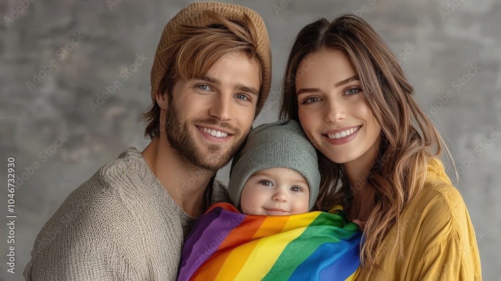 Happy Family Portrait with Rainbow Blanket Happy Family Portrait with Rainbow Blanket