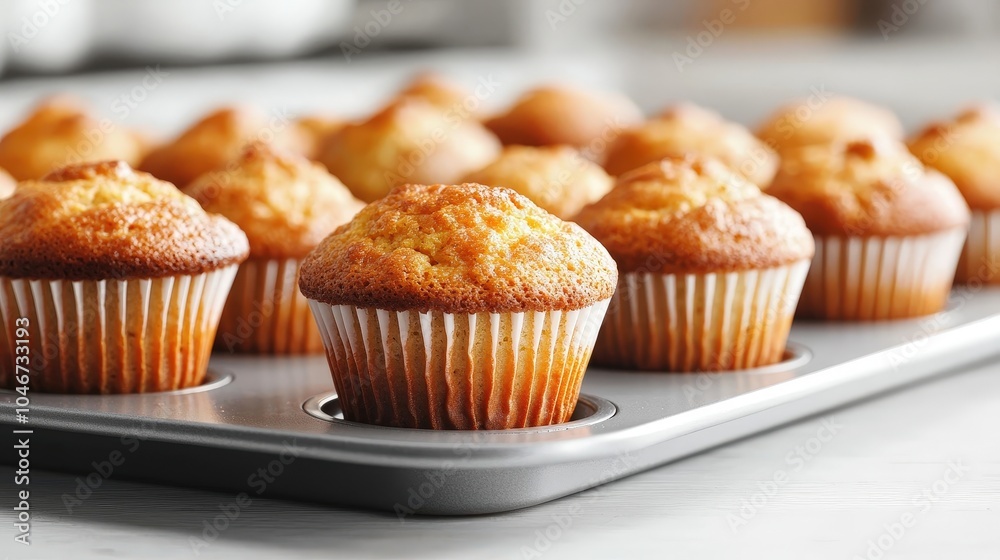 Freshly Baked Muffins on a Baking Tray Freshly Baked Muffins on a Baking Tray
