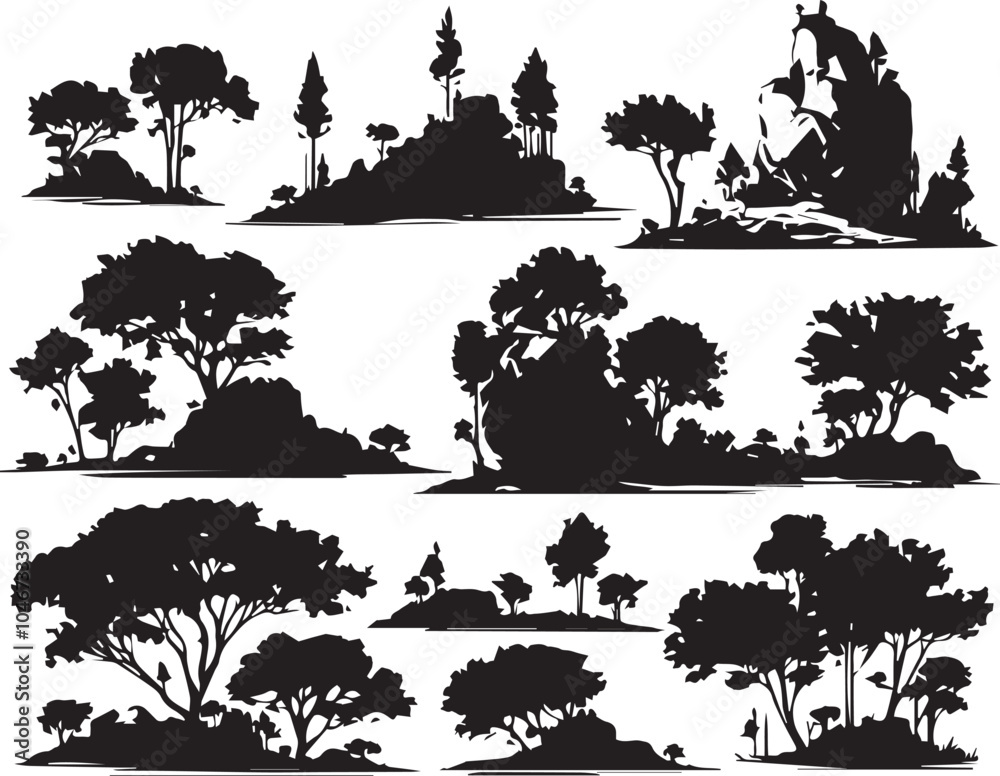 Set Trees. Hand drawn vector illustration	