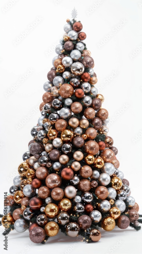 Festive Light: A giant Christmas tree, decorated with balls and bokeh lights under a giant Christmas tree Festive Light: A giant Christmas tree, decorated with balls and bokeh lights under a giant Christmas tree