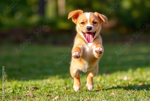 Playful Puppy A puppy jumping with all four paws off the ground