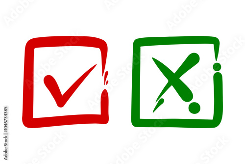 Tick and cross  signs. Checkmark OK and X icons.