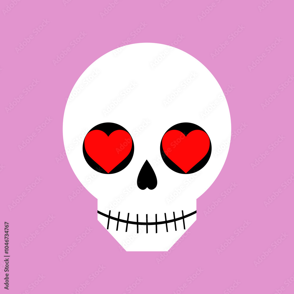 minimalist skull and hearts on pink background minimalist skull and hearts on pink background