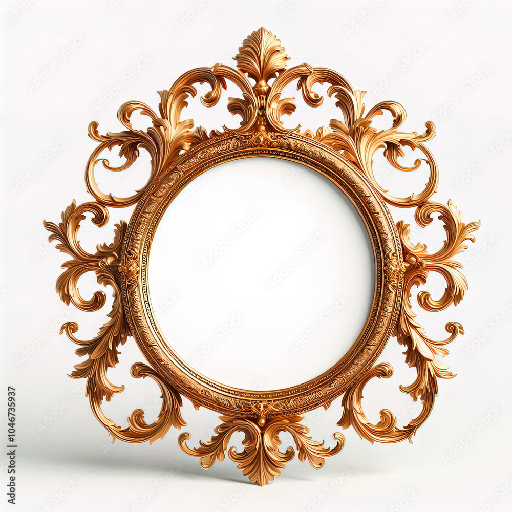 Elegant ornate golden oval frame for art or decoration on white background Elegant ornate golden oval frame for art or decoration on white background