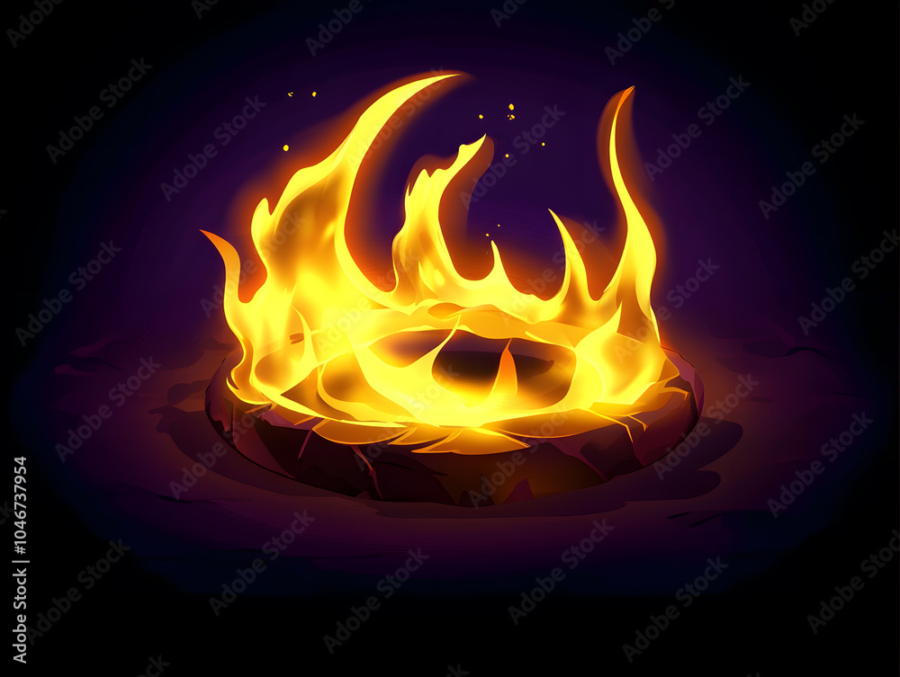 Fototapeta premium Circle fire frame cartoon illustration isolated on black background