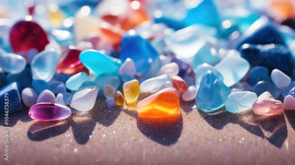 Close-up photo of small rocks Bright, beautiful, clear colors scattered all over the floor Close-up photo of small rocks Bright, beautiful, clear colors scattered all over the floor