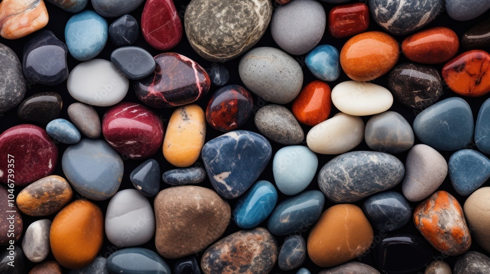 Close-up photo of small rocks Bright, beautiful, clear colors scattered all over the floor Close-up photo of small rocks Bright, beautiful, clear colors scattered all over the floor