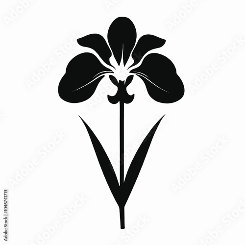 A black and white silhouette of a stylized flower