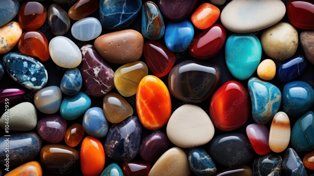 Close-up photo of small rocks Bright, beautiful, clear colors scattered all over the floor Close-up photo of small rocks Bright, beautiful, clear colors scattered all over the floor