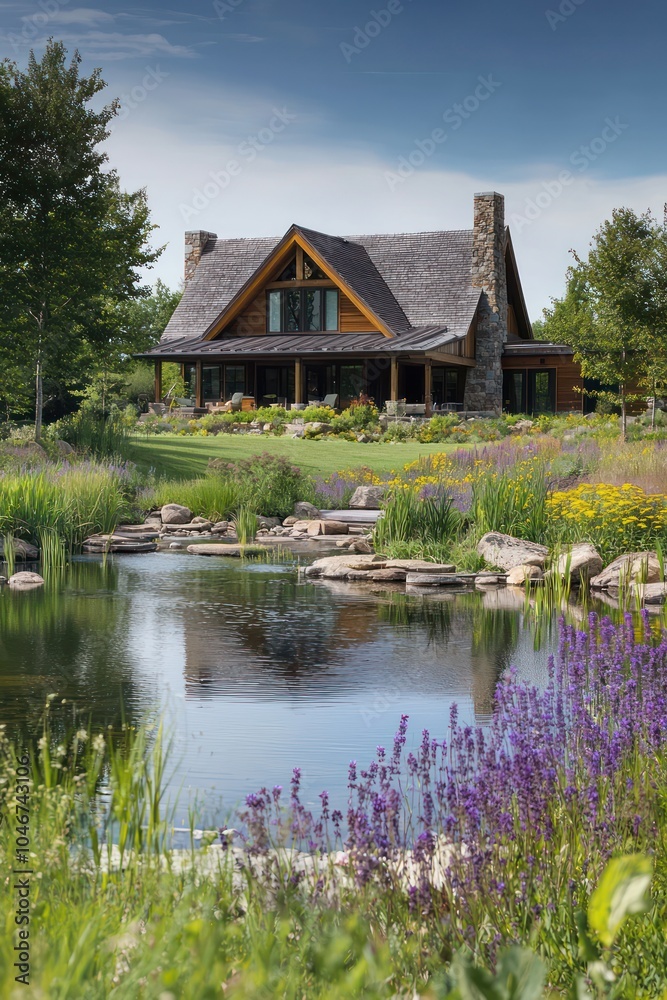 Suburban residence blending into rural settings with a natural pond and meadows. Suburban residence blending into rural settings with a natural pond and meadows.
