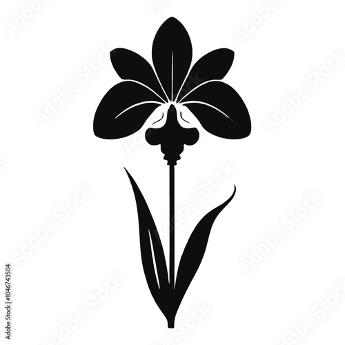 A black and white silhouette of a stylized flower