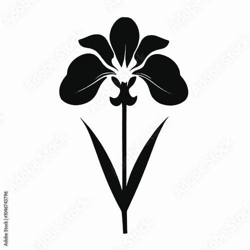 A black and white silhouette of a stylized flower
