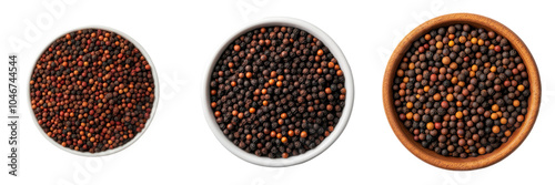 Mustard seeds in bowls, white isolate background