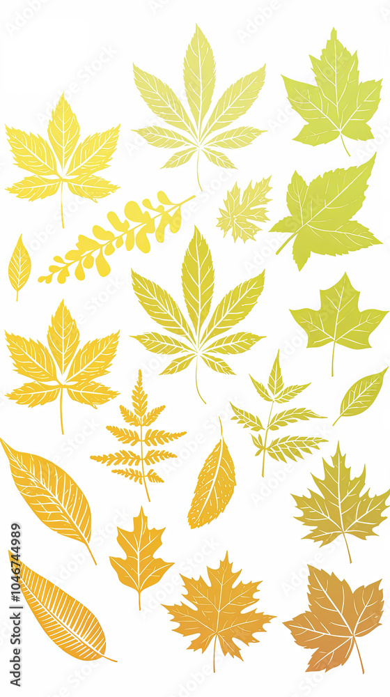 A collection of autumn leaves depicted in a simple and elegant design, showcasing different shapes and shades, representing change and natural beauty. A collection of autumn leaves depicted in a simple and elegant design, showcasing different shapes and shades, representing change and natural beauty.