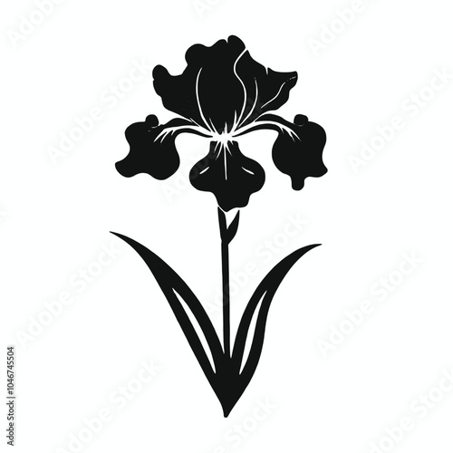 A black and white silhouette of a stylized flower