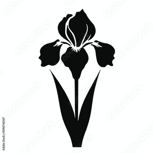 A black and white silhouette of a stylized flower