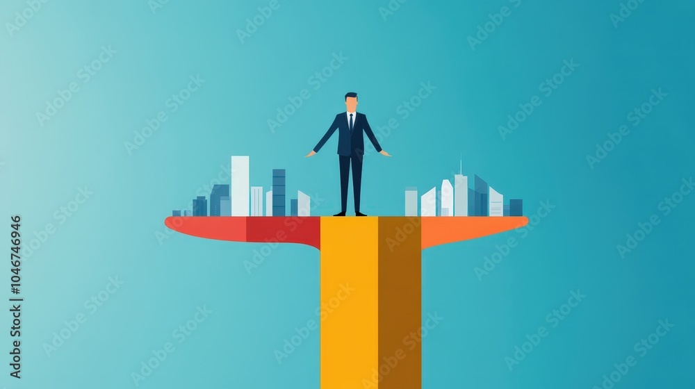 A businessman stands confidently on the edge of a vibrant city skyline, symbolizing the balance between opportunity and risk in financial growth. A businessman stands confidently on the edge of a vibrant city skyline, symbolizing the balance between opportunity and risk in financial growth.
