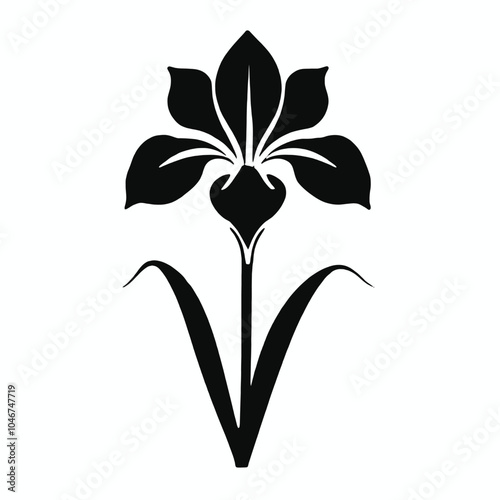A black and white silhouette of a stylized flower