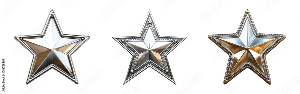 Isolated Metallic Stars on Transparent Background Isolated Metallic Stars on Transparent Background