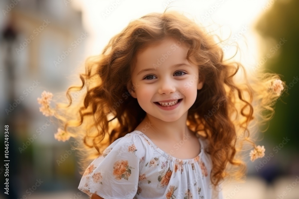 Portrait of a beautiful little girl with long curly hair outdoors. Portrait of a beautiful little girl with long curly hair outdoors.