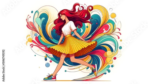 Fashion Illustration of Woman With Flowing Red Hair. generator AI