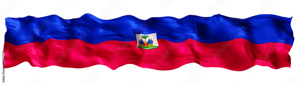 Fototapeta premium Stylized flag of Haiti waving in the wind on transparent background. Footer, header or divider. Cut out wide, panoramic element. Banner for patriotic themes or national event promotions. 3D.