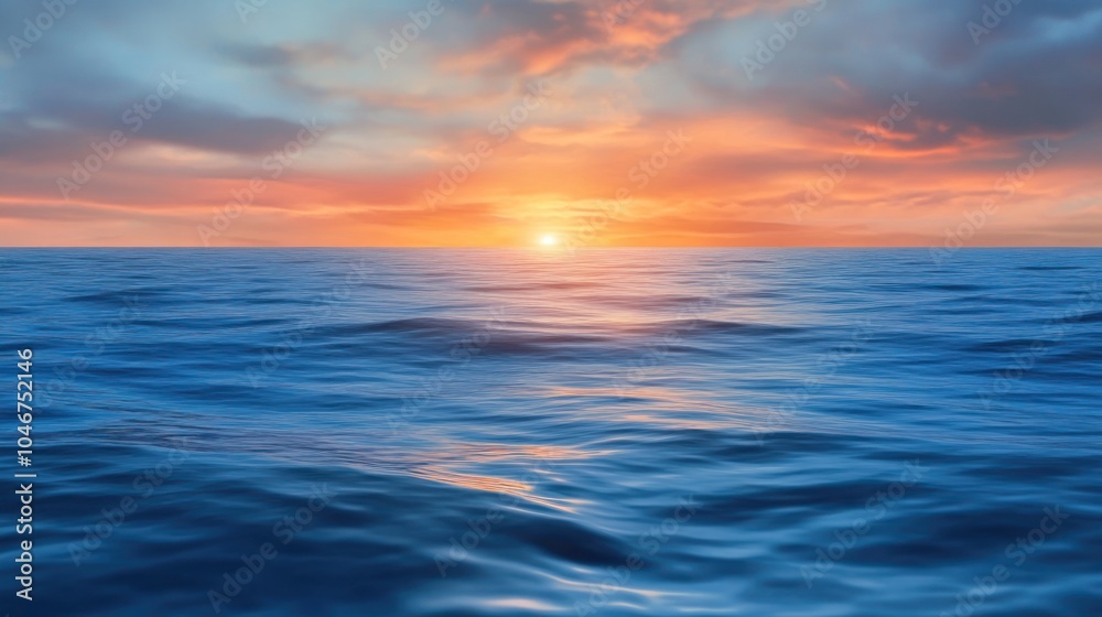 A serene sunset over the ocean, creating a tranquil and picturesque seascape.