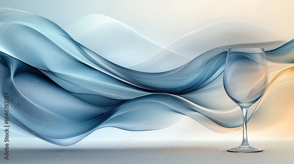 Obraz premium Elegant glass with flowing blue and beige abstract waves, digital art concept, Ai Generation