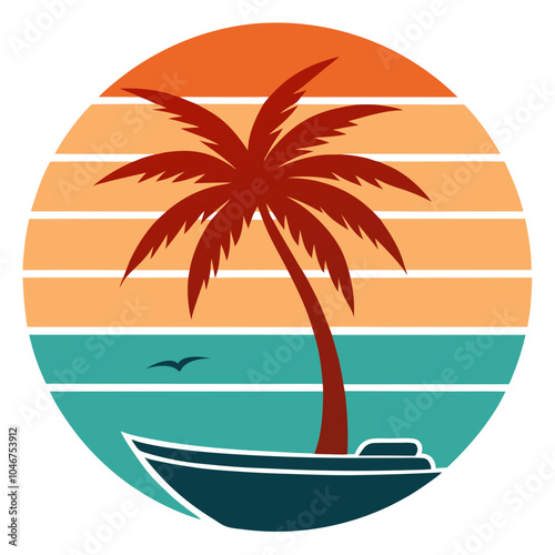 T-Shirt Palm and Boat Circle.