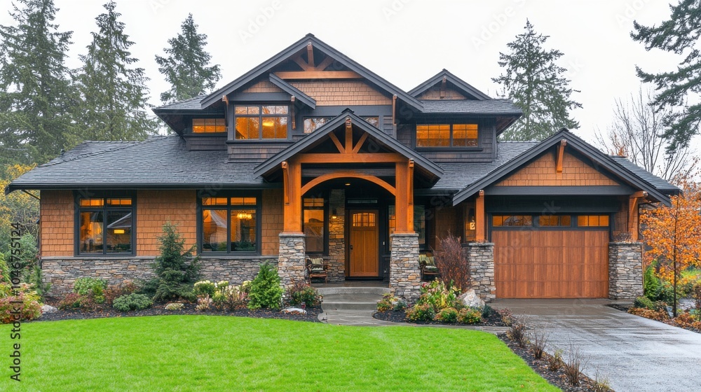 Craftsman home with detailed woodwork and stone accents.