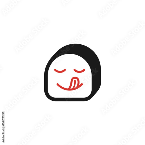 Cartoon sushi roll icon with face. Vector illustration on a white background.