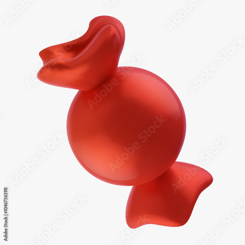 Red candy in red foil isolated on white background. Realistic sweet desert in 3d vector style.