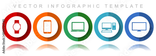 Electronic devices vector icon collection, miscellaneous icons such as smartwatch, smartphone, laptop, computer and tv, flat design infographic template in eps 10