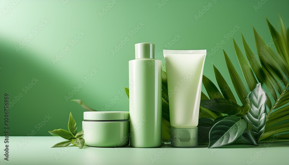 穏やかな淡いグリーンの背景に、ナチュラル成分を使用したハンドクリームが配置されています。このビジュアルは、美容と健康を象徴し、リフレッシュ感を与えるデザインが特徴です。