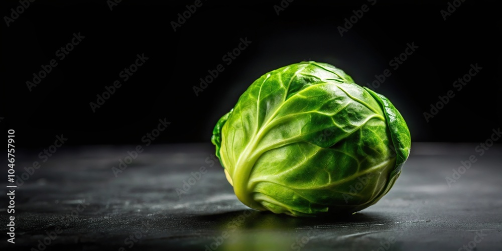 Fototapeta premium Fresh brussel sprout on black background with tilted angle