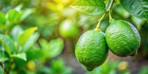 Wallpaper Mural Fresh green lemon lime hanging on tree in organic garden high angle view Torontodigital.ca