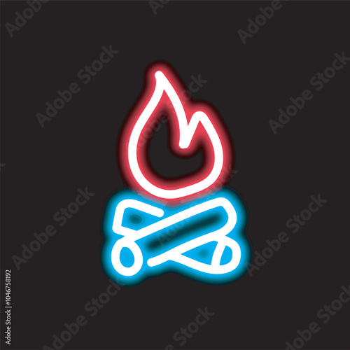 neon  bon fire isolated on black background. Bon fire icon with glowing neon outline. Vector illustration.