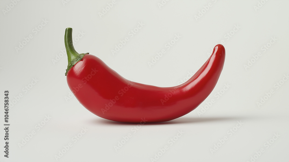 Single bright red chili pepper isolated on a white background, emphasizing its vibrant color. Single bright red chili pepper isolated on a white background, emphasizing its vibrant color.