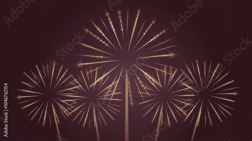 Golden Fireworks Illustration Deep Maroon Background - Festive Celebration Graphics New Year's Eve, Diwali, Event Marketing