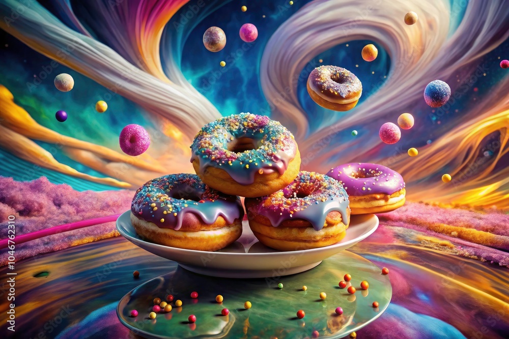 Surreal Sweet Donuts with Cream on a Plate - Whimsical Dessert Photography for Food Lovers, Dreamy Treats, Colorful Pastries, Artful Culinary Creations, and Imaginative Compositions Surreal Sweet Donuts with Cream on a Plate - Whimsical Dessert Photography for Food Lovers, Dreamy Treats, Colorful Pastries, Artful Culinary Creations, and Imaginative Compositions