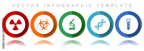 Science vector icon collection, miscellaneous icons such as radiation, biohazard, microscope, dna and test tube, flat design infographic template in eps 10