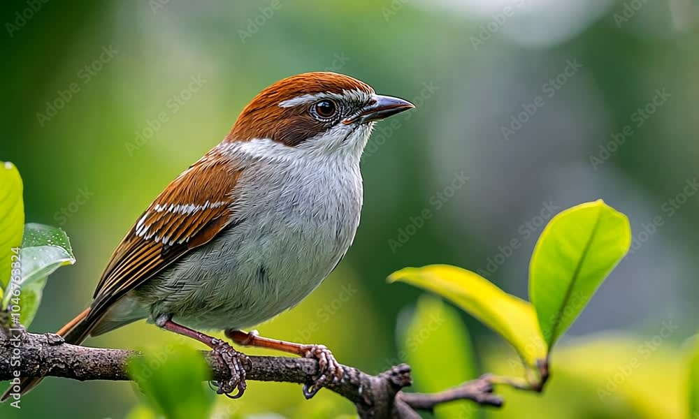 A colorful bird perched on a branch amidst greenery. A colorful bird perched on a branch amidst greenery.